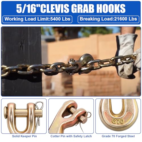 Image of 5 /16 inch Clevis Grab Hooks Grade 70, Heavy Duty Chain Hooks, 10 Pack | Forged Alloy Steel Tow Hook with 5,400 lbs WLL 21,600 lbs Break Load, Zinc-Plated for Truck Trailer Tow Chain Transport