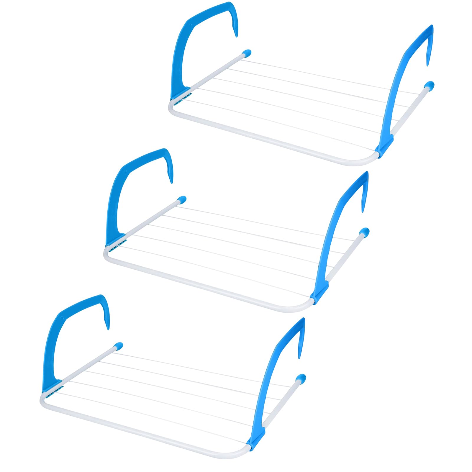 Pegs It White, Blue Radiator Clothes Drying Rack | Foldable Indoor 6-Bar Airers | Over Radiator Clothes Airer With Adjustable Arms | Caravan Airer For Balconies, Windows, Doors (Pack Of 3)