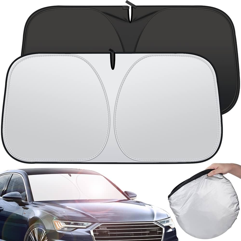 Foldable Car Windshield Sunshade with Storage Pouch,Front Windshield Reflective Sunshad,Car Front Window for Top Blocks UV Rays and Sun Heat Protection, Keeps Vehicle Cooler