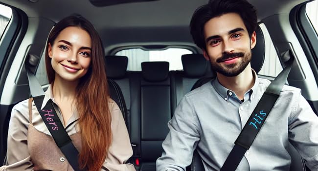 Yupbizauto Personalized Custom Made Faux Leather Embroidered Seat Belt Cover Pad for Car, Truck, SUV – Soft & Comfortable Strap Protector (2)