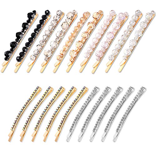 20 Pieces Rhinestone Bobby Pins Metal Hair Pins Clear Crystal Hair Pins Rhinestone Hair Barrettes for Women Lady Girls Hairstyle