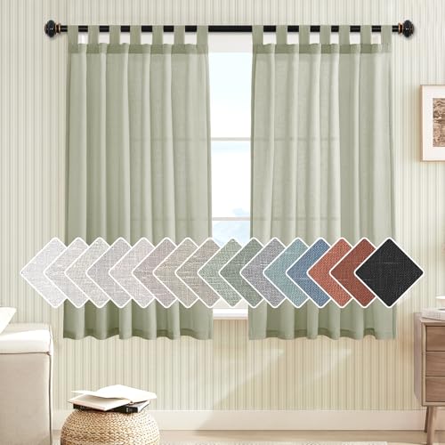 H.VERSAILTEX Linen Blended Tab Top Curtains for Living Room/Bedroom - Elegant Energy Efficient Light Filtering Window Treatments (Set of 2, 52" x 54" - Sage)