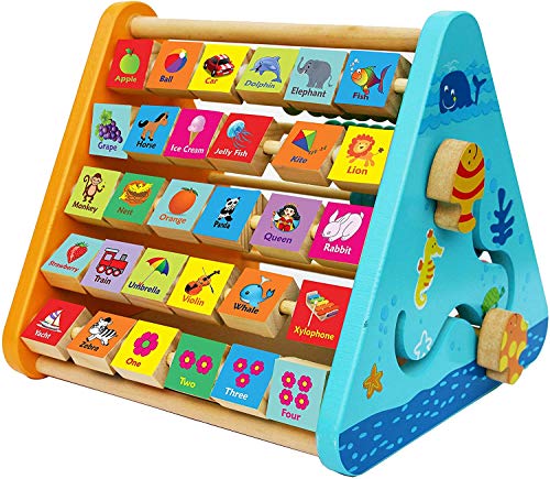 Image of Toyshine 5 in 1 Wooden Activity Centre Triangle Toy | Alphabet, Blocks, Abacus, Clock, Writing | Toys for Babies Montessori Learning Toy for 1-5 Year Old