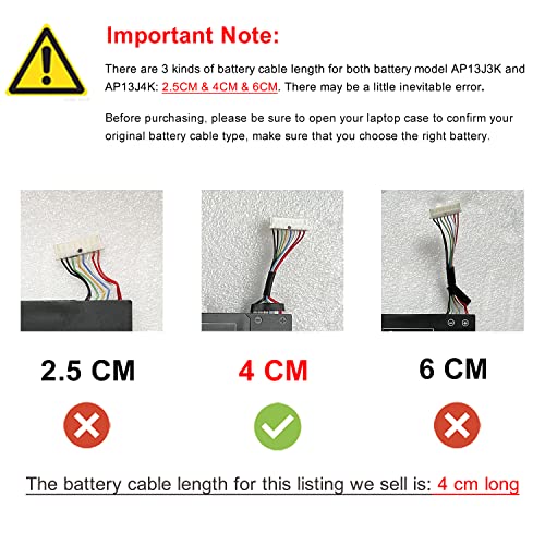 Image of 45Wh AP13J4K Laptop Battery (4cm Long Cord) Compatible with Acer Chromebook 11.6 inch 11 C740 C720 C720P CB3-532 Series Notebook AP13J3K KT.00304.001 11.4V 3920mAh