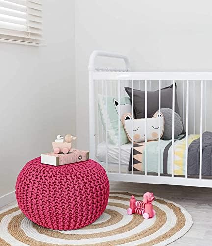 Pouf for Living Room Sitting Round Ottoman Bean Filled Stool for Foot Rest Home Furniture Rope Twisted Pink Bean Bag - (Pack of 1)
