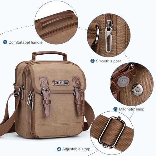 Image of WITZMAN Crossbody Bag for Men Small Canvas Vintage Messenger Bag Man Purse Satchel Shoulder Bags for Work Travel