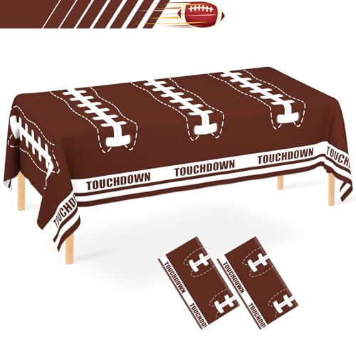 Image of WNINK 2 Pack Football Tablecloth Disposable Tablecloth Plastic Table Cover for Football Themed Games Birthday Party Decoration 54 x 108Inch