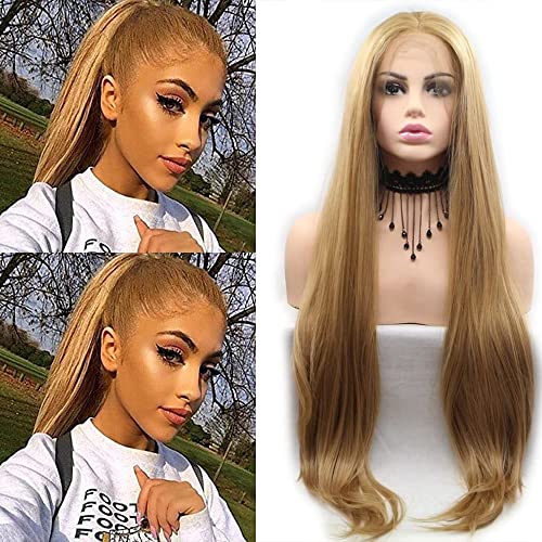 Perruque synthétique marron et blonde ligne de cheveux naturelle