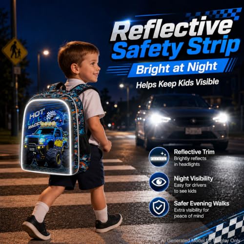Image of WZLVO 3PCS Boys Truck Bookbag Set, 16 inch Cool UV Printing Kids Backpack /School Bag with Lunch Box & Pencil Bag for Preschool to Elementary - Blue Truck