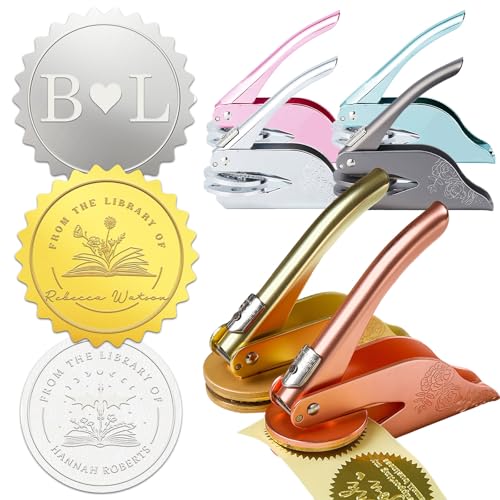 Uniqora Custom Logo Book Embosser Stamp Personalised Book Stamp for Books, Cards, Documents Library Seal Design, Wedding, Graduation, Work, Book Lovers, Writers Office Gift