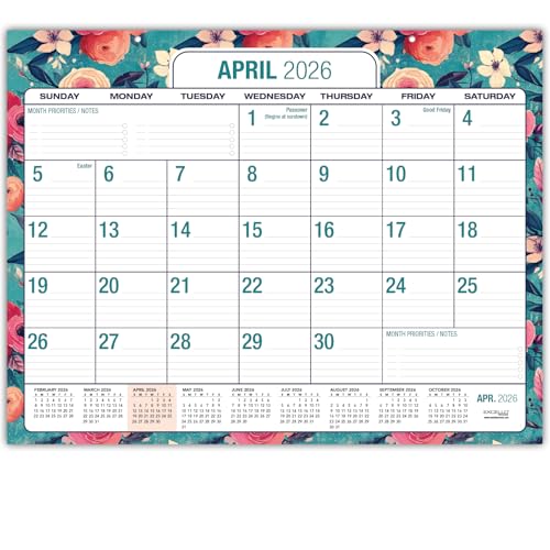Image of Desk PAD: 22 inch x 17 inch Large Print Desk Pad Calendar, APR 2026 - DEC 2027, 21 Months, (Teal Floral)