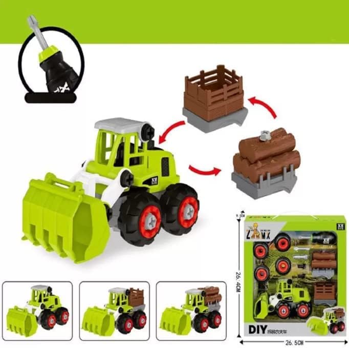 Image of Unbreakable Pull Back Vehicles| Push and Go Crawling Toy for Kids & Children (Farm Vehicles-Green(B))