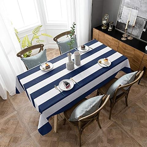 LOVE HOME DAY Rectangle Waterproof Table Clothes Simple Navy Blue White Stripes Tableclothes Topper Cover Nautical Theme Stripe Kitchen Dining Tablecloth for Indoor Outdoor Wedding Banquet Tables Cover