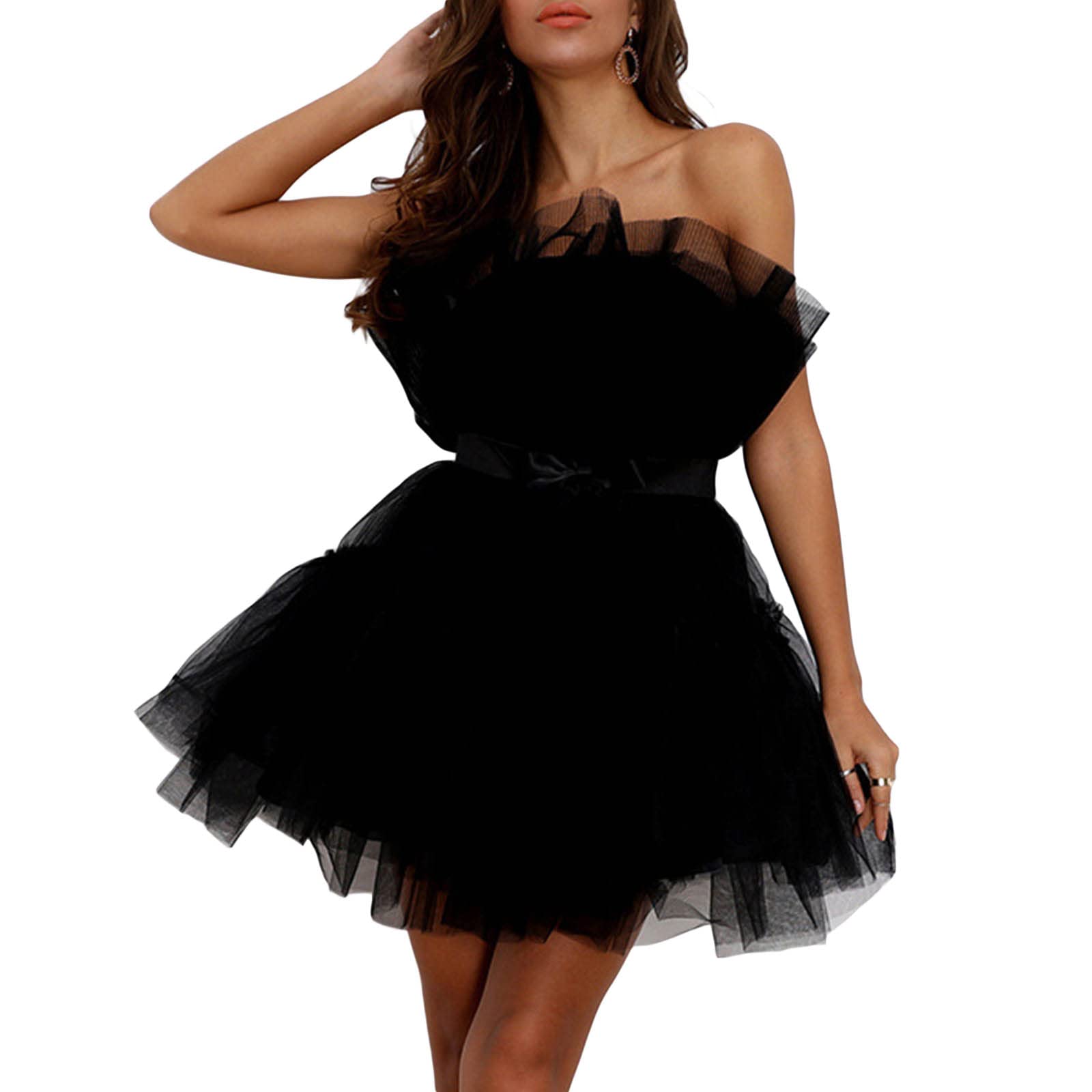 Women Off Shoulder Bodycon Mini Dress Strapless Ruffle Ruched Tube