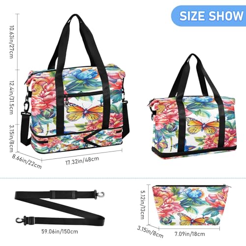 Vibrant Floral Pattern Gym Bag for Women Sport Travel Duffel Bag Shoulder Weekender Overnight Bags with Wet Pocket & Shoe Compartment3