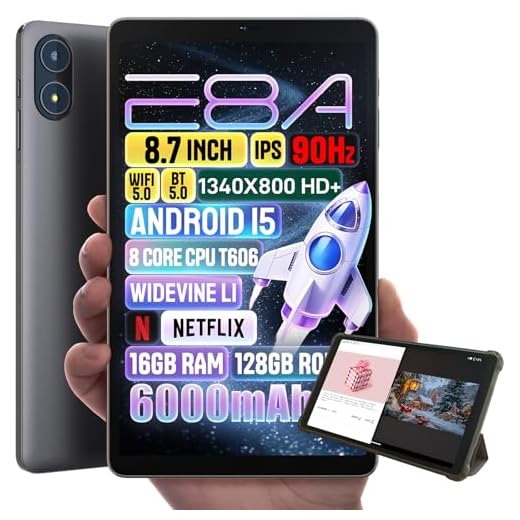 Zuleisy Android 15 Tablet 8.7 inch, Octa Core, 16GB RAM, 128GB ROM, 1TB Expandable, 8.7" HD IPS 1340x800, 5MP+8MP Camera, 5G WiFi+BT5.0+GPS, Type-C, with Headphone Jack, Leather Case Included