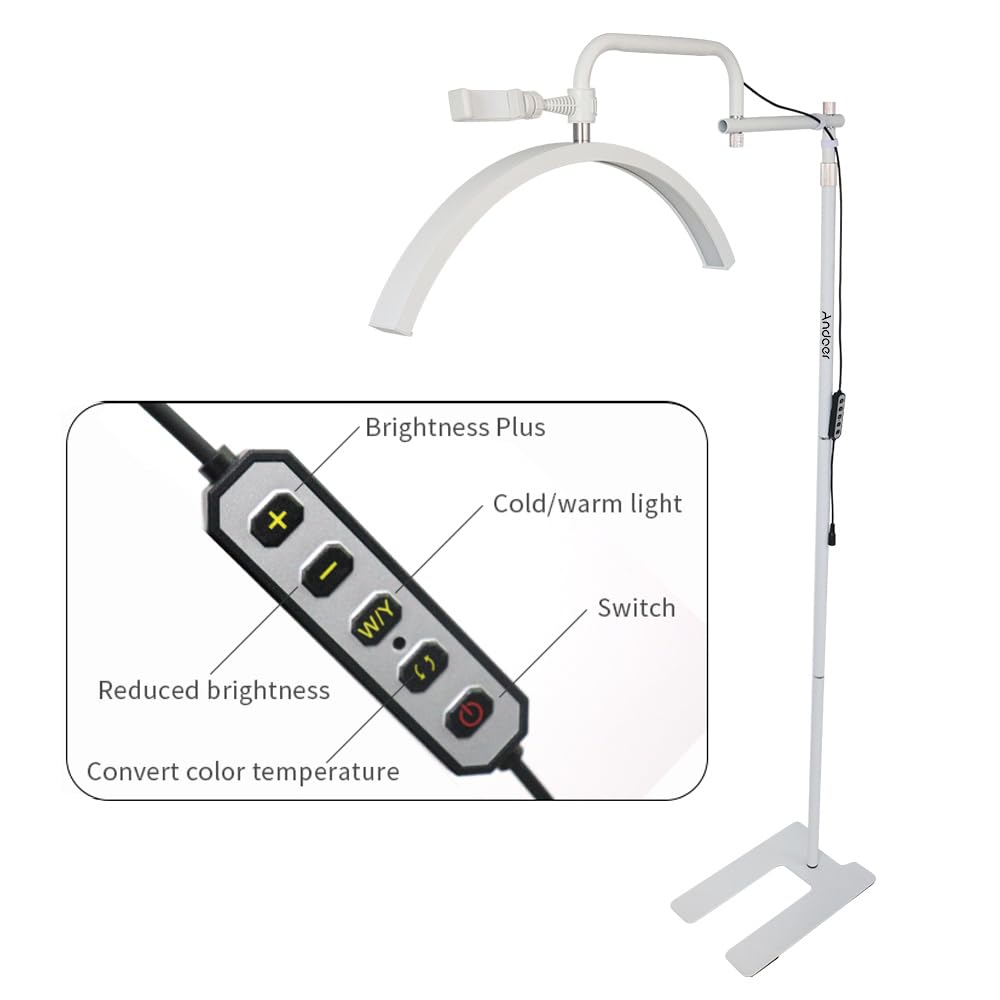 Andoer 36W Luce Video LED da Pavimento Mezzaluna 3200K-5600K Dimmerabile con Supporto per Telefono e Telecomando per Salone di Bellezza e Trucco Streaming Live