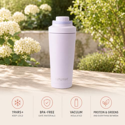 Image of Insulated Protein Shaker Bottle 24oz, Dishwasher Safe, Lavender | BPA free, Quiet mixing, No blender ball, Insulated cup, Lid brush & boot included, Lavender Coast, Soft daily ritual