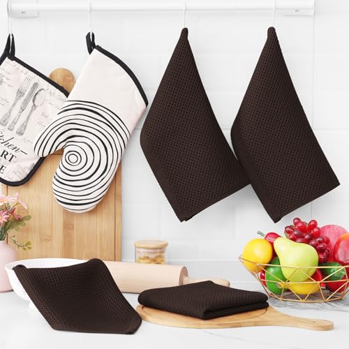 Image of Homaxy 100% Cotton Waffle Weave Kitchen Dish Cloths, Ultra Soft Absorbent Quick Drying Dish Towels, 12 x 12 Inches, 12-Pack, Dark Brown