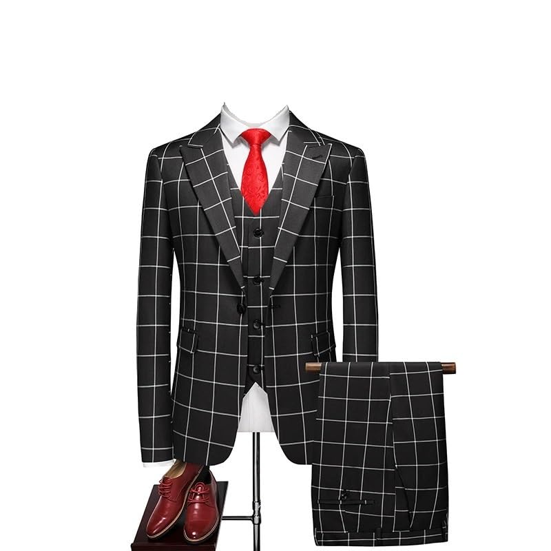Men’s 3 Piece Slim Fit Suit Set Business Formal Tuxedo with Pants Vest Wedding Party Prom Groom Outfit(XXXX-Large)