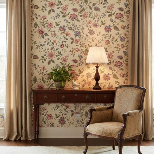Image of Floral Wallpaper Peel and Stick - Flower Design Self Adhesive Wall Paper for Living Room, Bedroom, Kitchen, Removable Waterproof Wall Decor (MG37, 16X96 Inch)