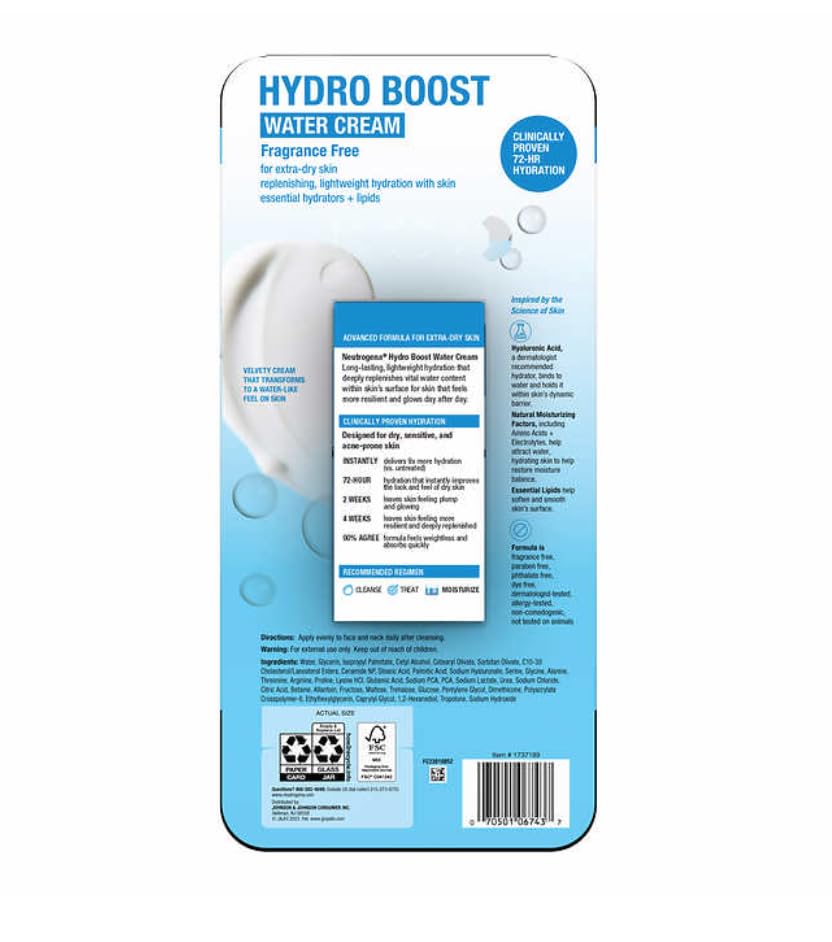 Miniatura 2 de Neutrogena Hydro Boost - Crema hidratante de agua con ácido hialurónico para piel seca, sin aceite, loción facial no comedogénica, 1.7 onzas