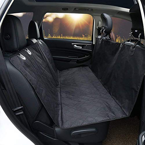 GHB Car Rear Seat Cover for Pets Waterproof with Seat Belt Black