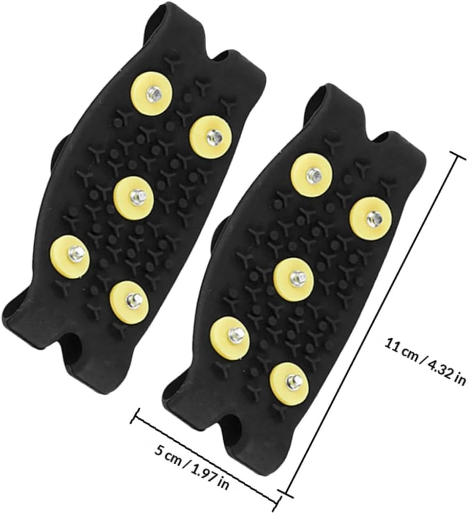 Outdoor Ice Cleats 5-Tooth Yellow Buckle TPE Shoe Spikes Non-Slip Winter Snow Grippers for Ice Walking and Mountaineering
