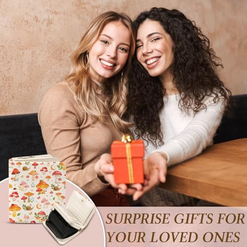 Image of Mushroom Wallet for Women, PU Leather Accordion Wallet, Zipper Coin Purse | Women's Mushroom Accordion Wallet, Credit Card Holder with 1 ID Window 14 Card Slots, Gift for Wife Daughter Ladies