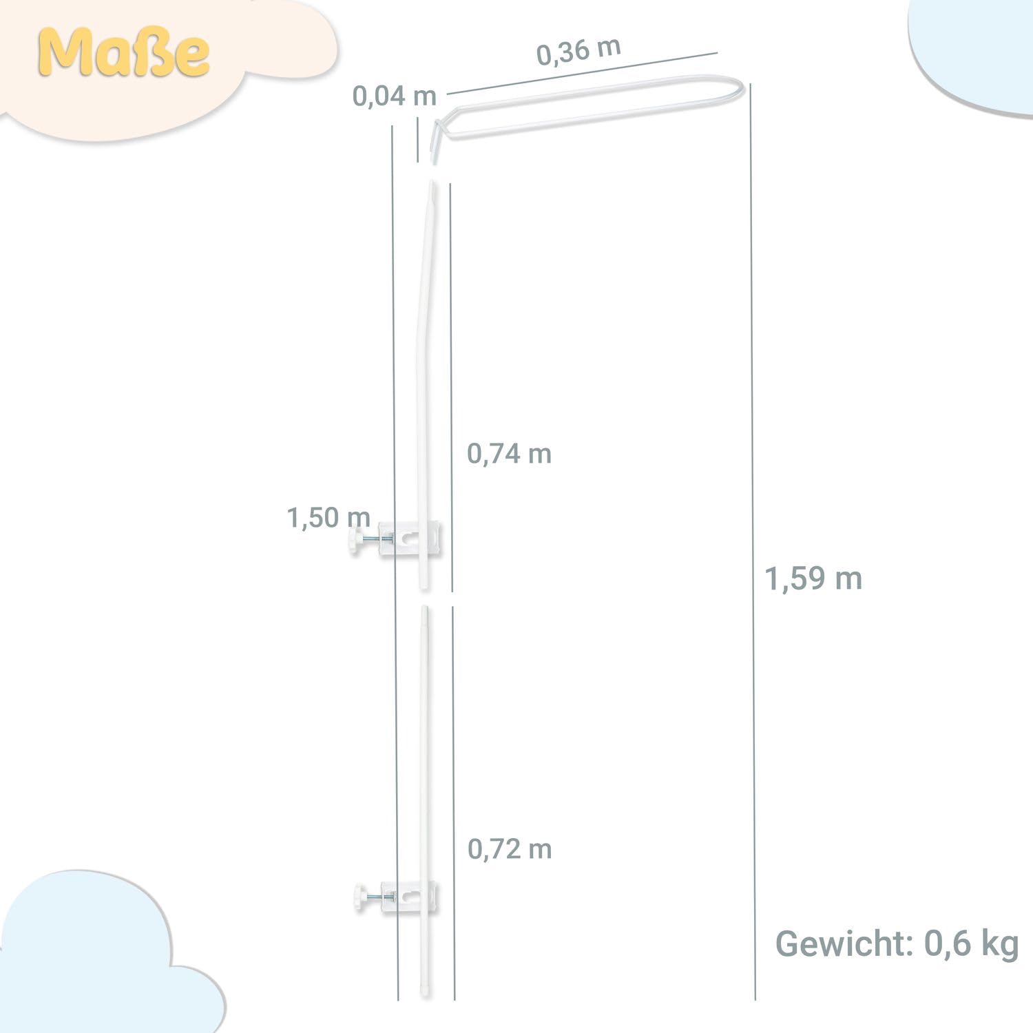 Babykajo Barra per baldacchino - Barra per baldacchino montaggio per lettino da bambino - Struttura in metallo per lettino da bambino e bambina - Struttura senza baldacchino