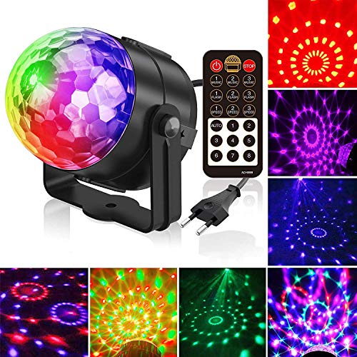 Lampe de Scène,Gvoo 5 Couleur Boule à Facette avec Télécommande LED 7 RGB avec Télécommande Jeux de Lumiere Commande Sonore Boule Disco pour Cadeau Scène Fête Soirée DJ Disco Bars Clubs Karaoké