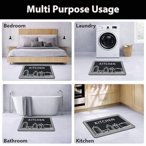 Image of Luxe Home Kitchen Mat Combo Kitchen Design Standing Desk Floor Mat Non Slip Kitchen Rugs, Comfort Runner Floor for Home Office, Sink & Laundry - Grey (116x36 & 58x36 cm PC-2)