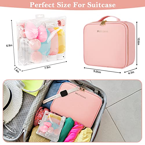 Milishow Travel Makeup Bag With Mirror And Lights, 3-Color Adjustable Mirror With Led Light, Adjustable Dividers Makeup Organizer Case, Waterproof Cosmetic Train Cases For Women - Pink #TOP4