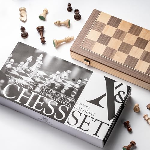 A&A 15" Magnetic Wooden Chess Set, Handmade 3" King Height Chess Pieces with 2 Extra Queen, Portable Travel Chess Set, Chess Game Sets - image 3