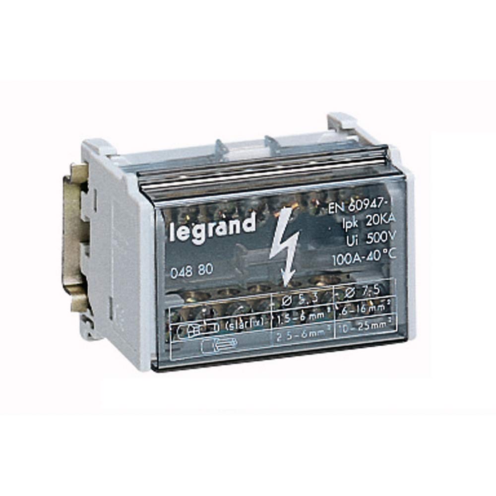 Répartiteur Module Monobloc 2P, 100 A, 7 connexions, 4 modules