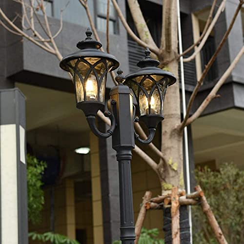 LZXH Lampadaire de Jardin 2 têtes lampadaire extérieur étanche Haut Poteau LED lampadaire Vintage Colonne Lampe Pilier borne Lumineuse passerelle Voie Paysage éclairage lampadaire (Taille:2,9 m)
