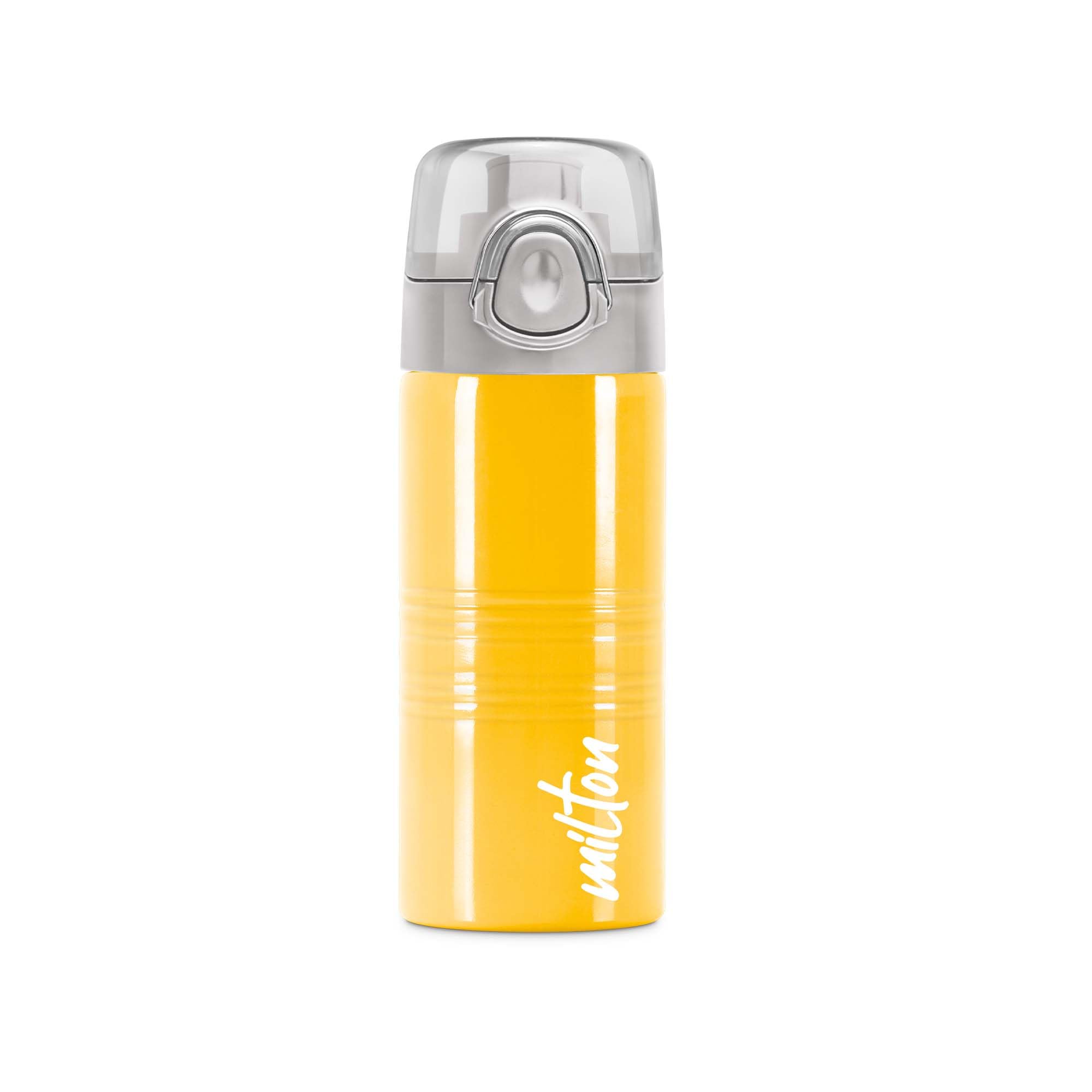 MILTON Vogue 500 Stainless Steel Water Bottle with One Touch Safety Lock, 490 ml Water Bottles, Single Walled, Leak-Proof, Rust-Free Steel Bottle, Easy Grip, Easy to Carry, Travel Bottle, Yellow