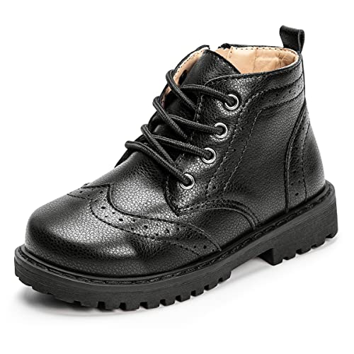 Meckior Toddler Girls Boys Combat Ankle Boots Little Kid Zipper Lace Up Waterproof Outdoor Chelsea Booties Leather Fashion School Uniform Dress Boots