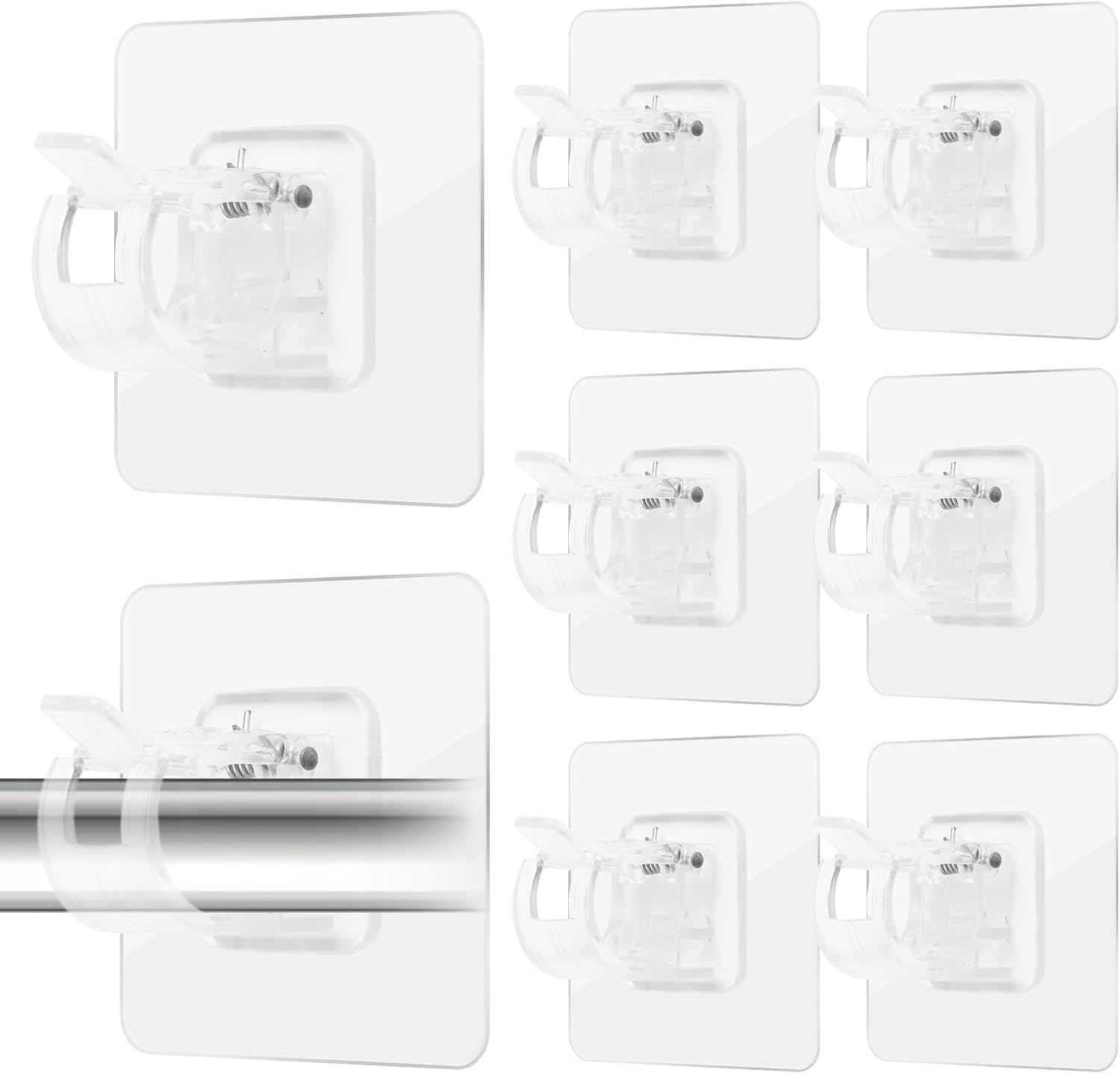 Photo 1 of 12PCS No Drill Curtain Rod Brackets -Self Adhesive Curtain Rod Holder - Nail Free Adjustable Curtain Rod Hooks Hangers for Bathroom Kitchen Home Bathroom and Hotel