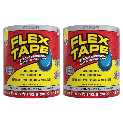 Image of Flex Tape, Original Thick Flexible Rubberized Waterproof Tape - Seal and Patch Leaks, Works Underwater, Indoor Outdoor - Home RV Roof Plumbing and Pool Repairs, Clear, 4 in x 5 ft, Pack of 2