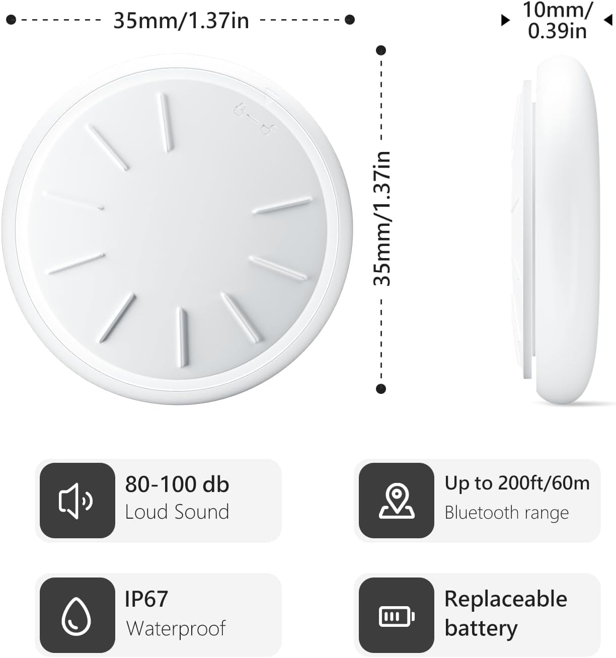 Rastreador de aire, buscador de llaves funciona con Find My App (solo iOS), etiqueta de rastreador Bluetooth para llaves, equipaje, maletas y mascotas, pitido fuerte, seguimiento mundial, batería