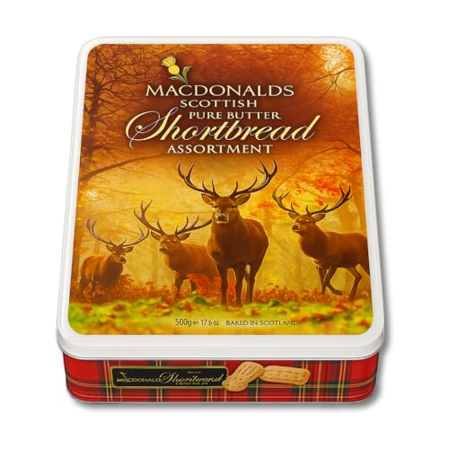 MacDonalds Scottish Pure All Butter Shortbread Assortment Tin 500g - Luxury Stag Design packaging - Baked in Scotland - Traditional Christmas Gift
