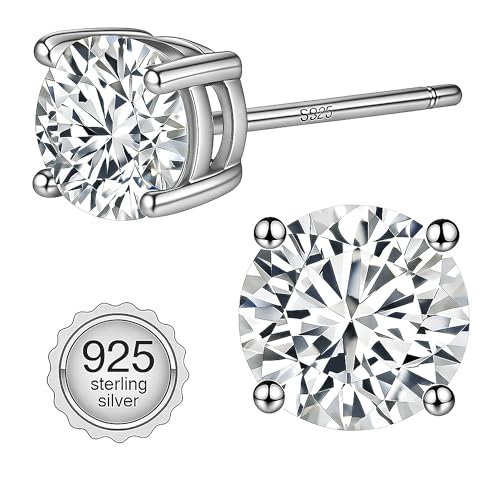 Sereney Sterling Silver Stud Earring for Men 6mm, 8mm Halo Stud Hypoallergenic Earrings 5A Cubic Zirconia Earrings CZ Studs Earrings for Girl Women