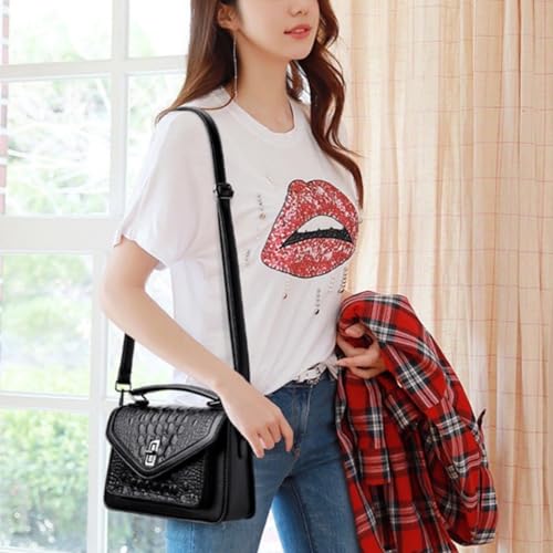 Image of Women Vegan Leather Evening Handbag Crocodile Pattern Handle Clutch Purse Cross Body Envelope Bag