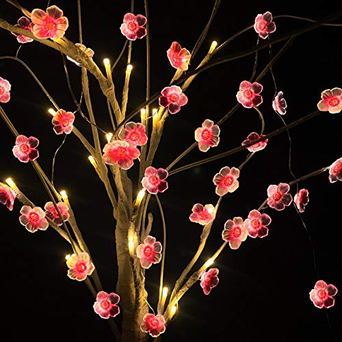 Cherry Blossom Flower String Lights 40 Led 13Ft Pink Sakura Decorative Lights Battery Operated Light With Remote, Christmas Novelty Fairy Light For Girl Bedroom, Party, Garden (Warm White, 13) #TOP5