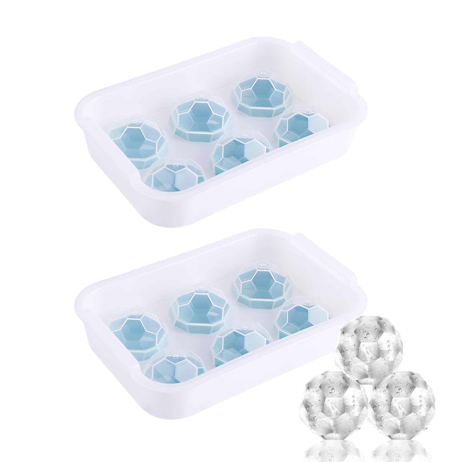 Ice Cube Tray 2 Pack, Vecolla Ice Cube Mold, Large BPA-Free Ice Cube Tray with Lid for Ice Bucket, Cocktail, Freezer, Juice, Special Designed Round Ice Ball Maker with Cover(2 Pack)