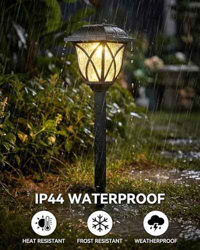 Solar Lights Outdoor Garden, 4 Pack LED Garden Solar Lights Waterproof, Auto On & Off, Solar Powered Pathway Lights for Yard, Patio, Landscape, Walkway, Path, Warm White - Image 4