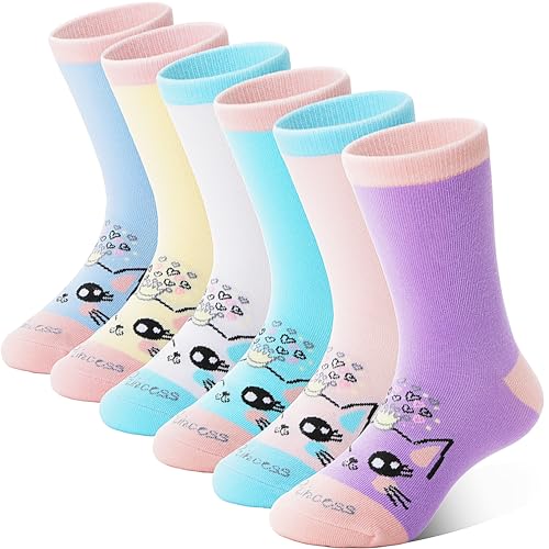 Image of Anlisim Girls Socks Cute Animal Pattern Cartoon Novelty Fashion Soft Cotton Socks 6 Pairs