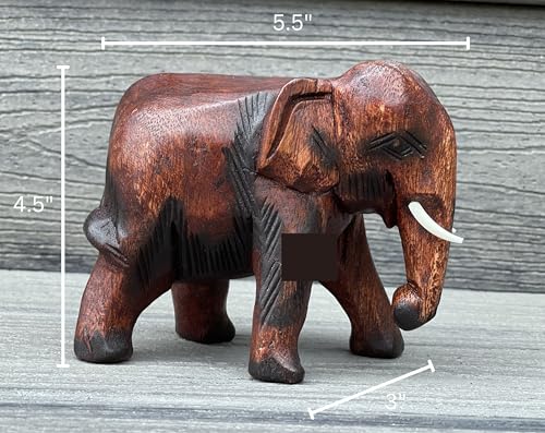 Estatua de elefante tallada a mano de madera, 5 pulgadas miniatura 6
