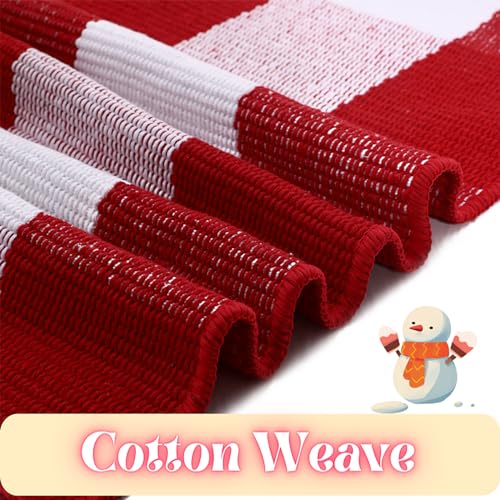 Ckorzen Red and White Plaid Rug, 3' x 5' Christmas Front Porch Outdoor Rug, Handwoven Cotton Washable Rug for Layered Door Mats, Holiday Entryway and Home Décor